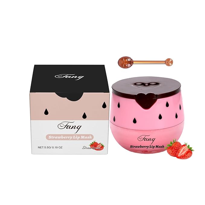 Lip Mask for Overnight Repair - Hydrating Lip Sleeping Mask with Vitamin E & Coconut Extract - Moisturizing Lip Balm Pack for Dry Lips, Non-Sticky Honeybalm Formula (Strawberries)