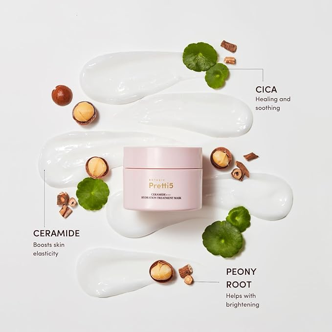 Pretti5 Ceramides+++ Hydrating Treatment Mask Deep Hydration and Strengthened Barrier for Dry Dull Skin Calms Inflammation & Redness TCM Science-Led Innovation Vegan Sensitive Skin Safe 100g