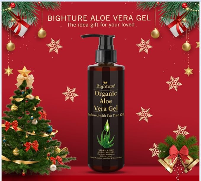 Aloe Vera Gel Infused with Tea Tree Oil for Skin Hydrating, Repair Skin, Aloe Vera Gel Extract from Fresh Pure Aloe Vera for Sunburn Relief, Hair, Razor- 6.76 Fl Oz