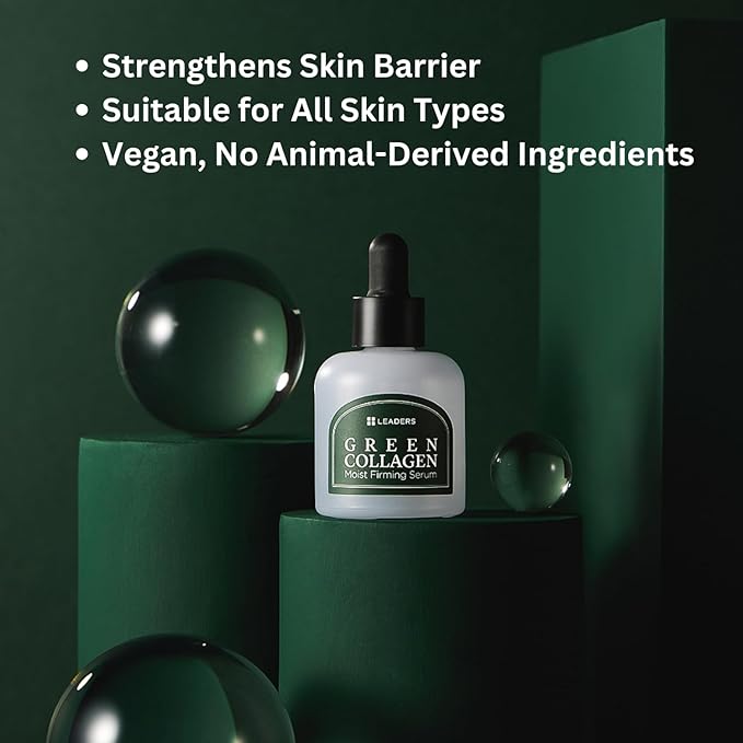 Leaders Green Collagen Moist Firming Serum – Vegan Plant-Powered Anti-Aging, Skin Firming, Hydration, Improves Elasticity, Repairs Skin Barrier, Phyto-Lacto Collagen, Suitable for Sensitive Skin 30ml