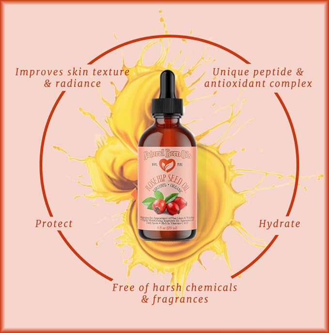 SALE! 4oz Rosehip Seed Oil, 100% Pure and Natural, Cold-Pressed, Unrefined, Organic Moisturizer for Skin and Hair - Includes Pump & Dropper