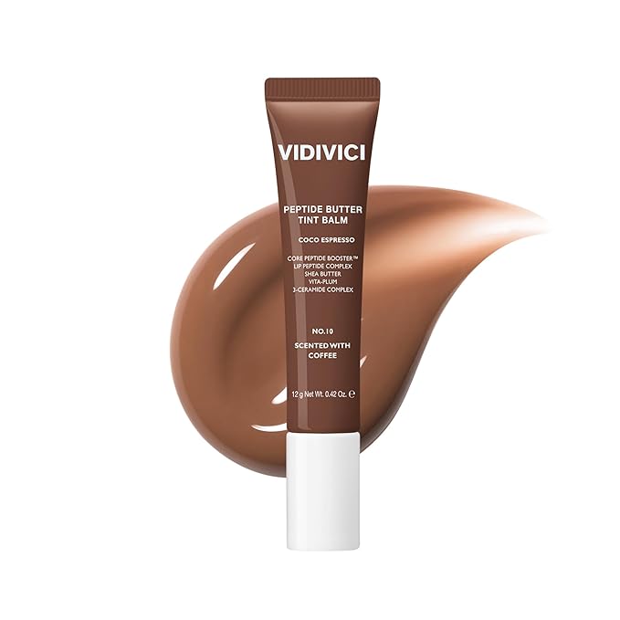 VIDIVICI Peptide Butter Tint Balm | 10 Color Variants, Moisturizing Lip Tint with Melting Peptide Complex™ & Sheer Tinted Glow - 10 COCO ESPRESSO (12g, 0.42Oz)