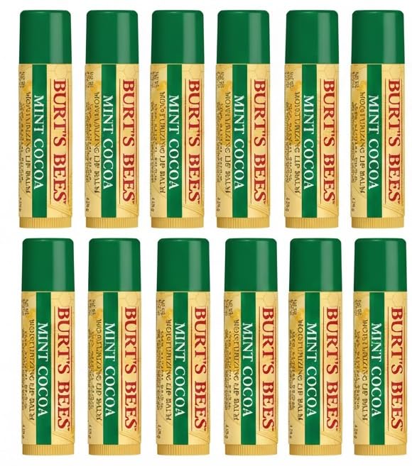 Burt's Bees Mint Cocoa Moisturizing Lip Balm .15 Ounce 100% Natural Origin (12)