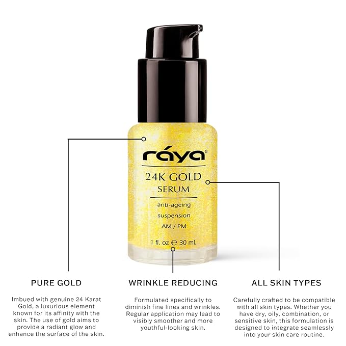 RAYA 24K Gold Anti-Aging Suspension (510) | Anti-Aging Facial Treatment Serum for All Skin Types | Made with Pure 24 Karat Gold | Softens and Helps Reduce Fine Lines and Wrinkles