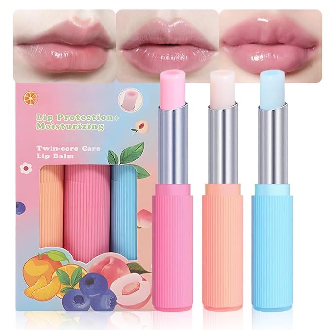 BINGBRUSH 3PCS Double Core Lipstick Set, Hydrating & Moisturizing Lipstick, Long Lasting Smooth Lip Color, Fruit Flavor Lipstick for Dry Lips