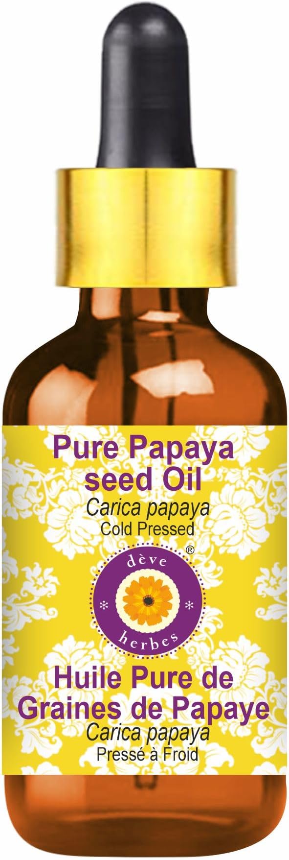 Deve Herbes Papaya Oil (Carica Papaya) with Glass Dropper | Cold Pressed | Pure | Natural | For Diluting Essential oils | For Skin & Massage | Non-Sticky| Lightweight| Unisex | 5ml (0.16 oz)