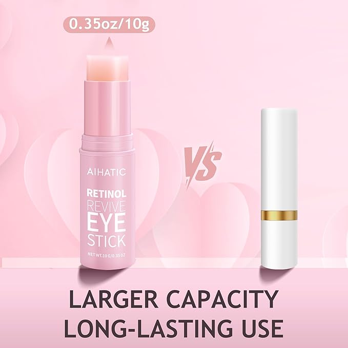 Retinol & Caffeine Eye Balm Stick - Dark Circles Relief & Depuffing Treatment, Hyaluronic Acid + Collagen, Gentle Under Eye Cream for Sensitive Skin, Hydrates & Smooths Fine Lines, 0.35oz/10g