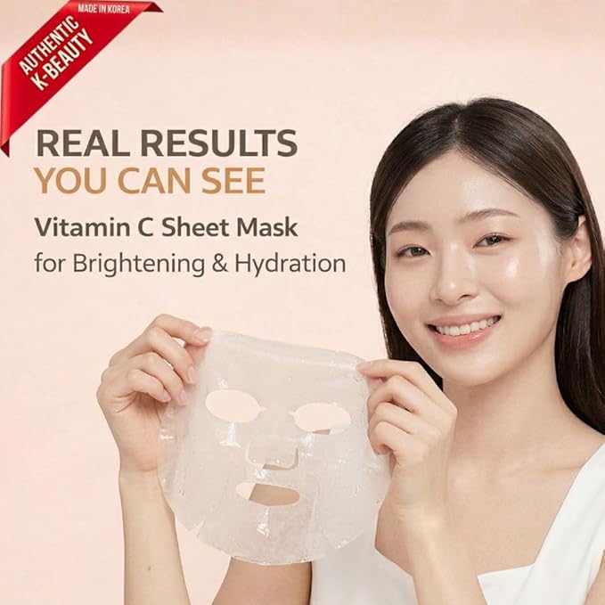 ELT Mega Vitamin C Sheet Mask 10Pack - Brightening, Hydrating, Wrinkle care - Korean Face Mask with Niacinamide, Vitamin C & Hyaluronic Acid - Vegan Skincare Made in Korea (25g/0.88 oz each)