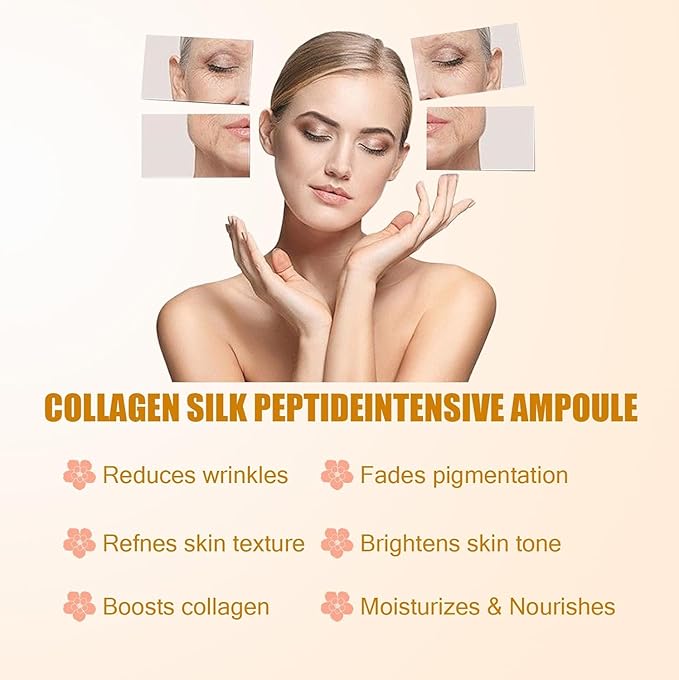 2PCS Deep Collagen Silk Peptide Lifting Ampoule Serum，Korean Anti-Aging Facial Essence, Firming Wrinkle-Smoothing Hydrating，Non-Greasy Gentle Formul 50ML/1.69FL.OZ