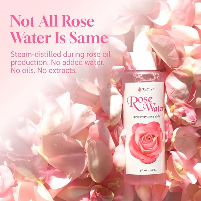 Well's Oil Rosewater Face & Hair Mist Spray (2 fl oz / 59 mL) | Floral Rosewater Hydrosol | Alcohol-Free