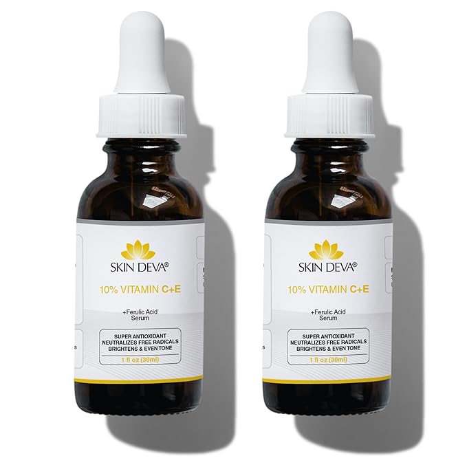 Skin Deva 10% Vitamin C Serum with Vitamin E & Ferulic Acid – Brightening Facial Serum with Hyaluronic Acid, Lightweight Formula for Even-Looking Skin - Pack of 2