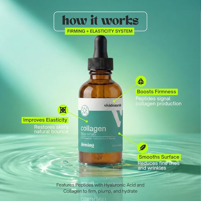 Collagen Serum For Face Made in USA 60ml-Collagen Skin Care with Peptides & Hyaluronic Acid Firming Serum Hydrating Lightweight Smooth Anti Aging Facial Serums For Women Skincare