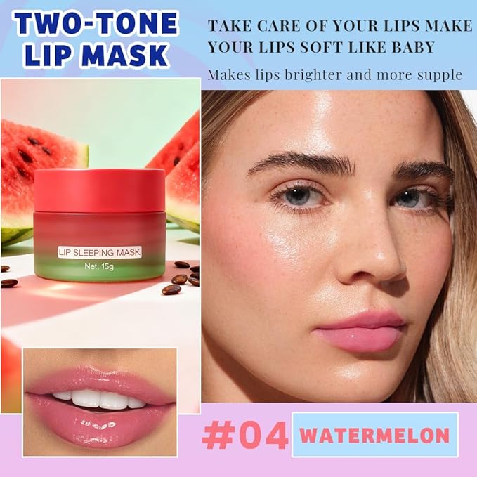 FeiCuiYun Lip Sleeping Mask, Moisturization and Antioxidants, Nourish, Hydrate, Flaky, Dry Lips, Includes Softapplicator Brush (Watermelon, 1Pcs)