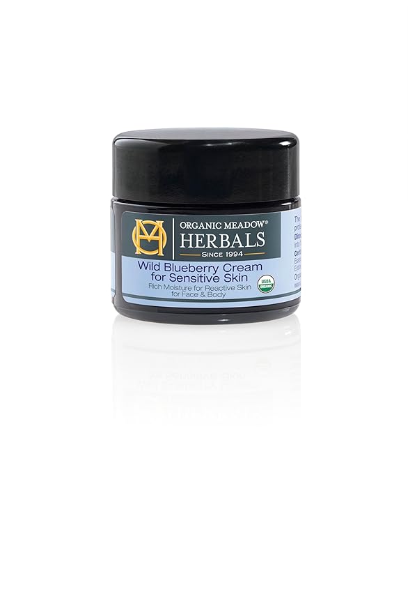 Organic Meadow Herbals Wild Blueberry Cream for Sensitive Skin, 1.6 oz., USDA Certified Organic. Woman-owned & Operated since 1994.