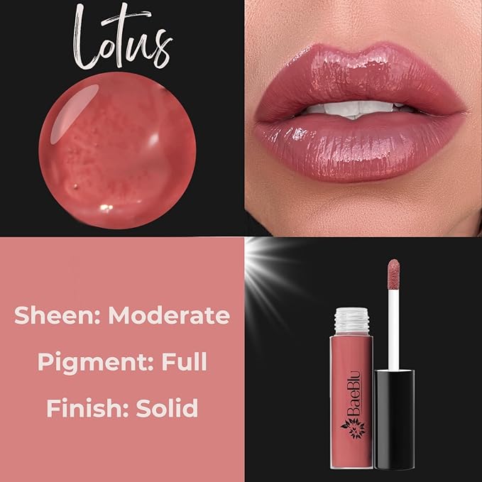 BaeBlu Organic Vegan Lip Gloss, 100% Natural Non-Toxic Moisturizing Ingredients, Lotus