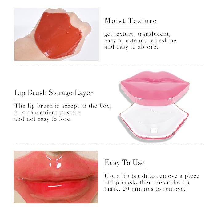 20Pcs Lip Mask Sheet,Pink Moisturizing Plumping Patches, Gel Treatment Masks for Dry Lips Plump Collagen Overnight Sleeping Lip Pads（Pink）