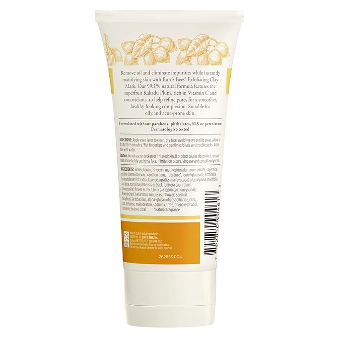 Burt's Bees Exfoliating Clay Mask for Unisex, 2.5 Ounce