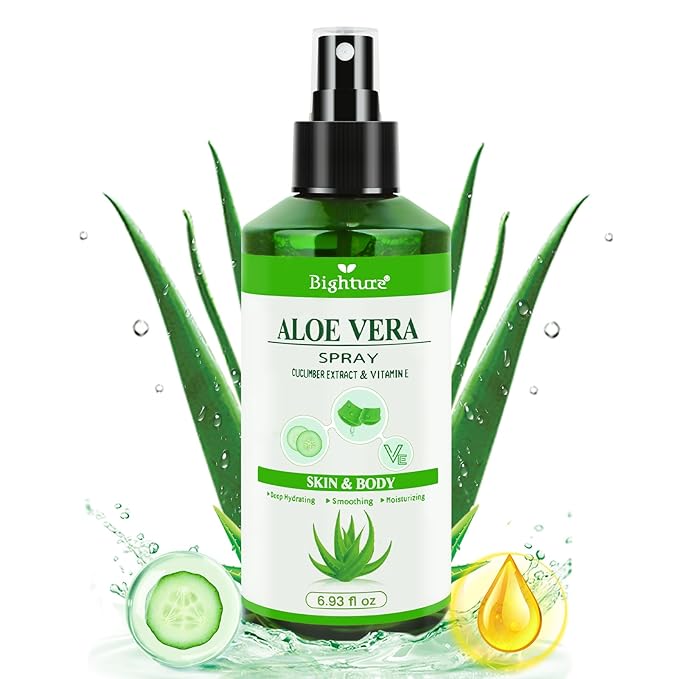 Aloe Vera Spray from Freshly Cut Pure Aloe, Aloe Vera for Skin& Hair, Aloe Vera Spray for Sunburn Relief, 6.93oz, Absorbs Rapidly, Infused wirh Cucumber Essence