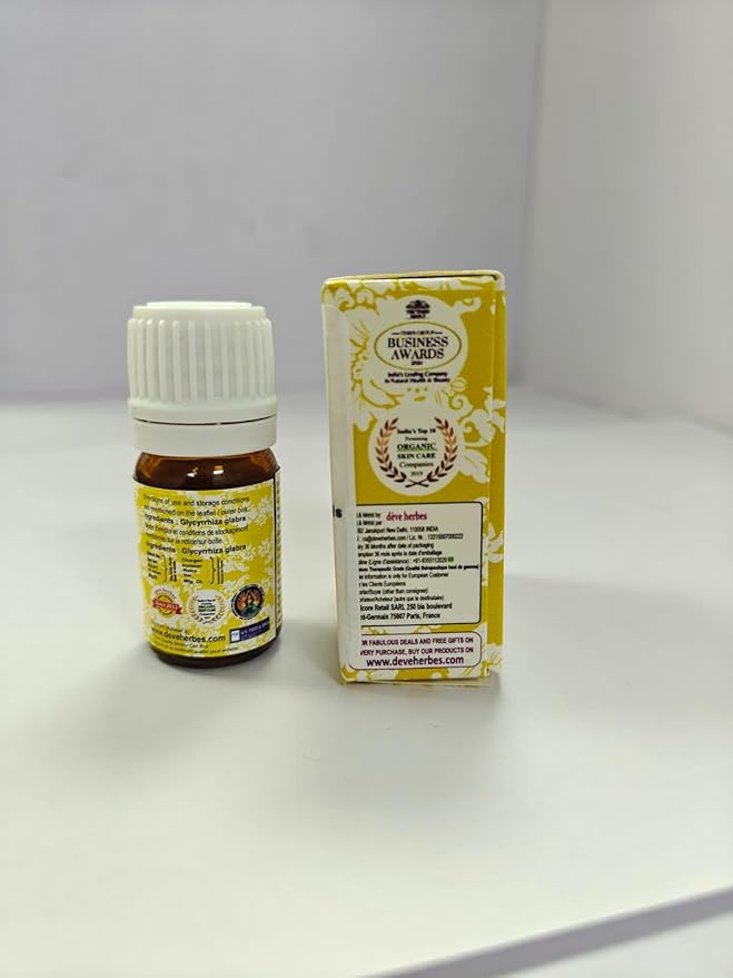 Deve Herbes Liquorice Oil (Glycyrrhiza glabra) with Glass Dropper | Infused | Pure | Non-Sticky | Lightweight | for Facial Care | Men & Women | 5ml (0.16 oz)