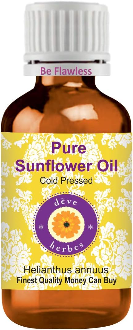 Deve Herbes Pure Sunflower Oil (Helianthus annuus) | Cold Pressed | Natural | Undiluted | For Diluting Essential Oils | For Skin & Massage | Men & Women | 100ml