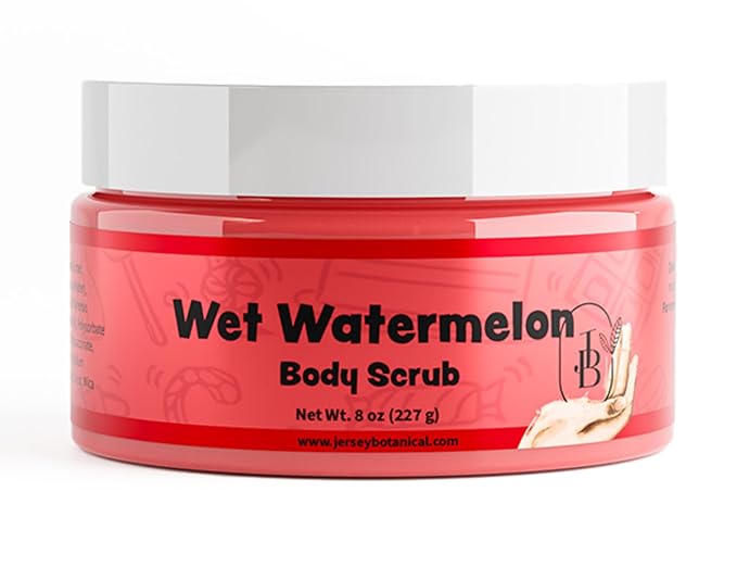 Jersey Botanical Shea Sugar Body Scrub – Exfoliating, Hydrating & Moisturizing Skin Care with Shea Butter, Smooth & Soften Skin, 8 oz (Wet Watermelon)