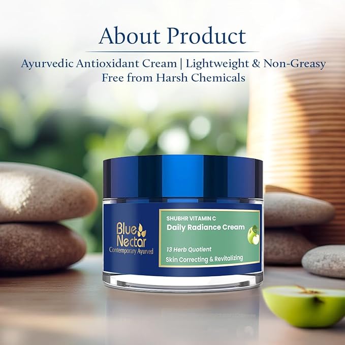 Blue Nectar Plant Based Vitamin C Face Cream for with Natural Green Apple & Almond Oil | Deep Hydration & Nourishing Face Moisturizer for Women (13 Herbs, 1.7 Oz)