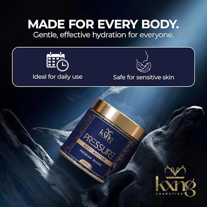 KXNG Cosmetics Natural Shea Body Butter – 4oz | Luxury Moisturizing Cream with Shea, Cocoa & Coconut Oil | Hydrating Body Butter for All Skin Types – Pressure