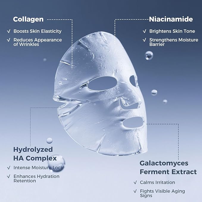 Okela 7 Pack Collagen Hydrogel Face Mask Overnight- Deep Hydrating & Lifting Facial Mask for Firming, Brightening & Moisturizing, Revitalizing Skincare Treatment Gift for Women