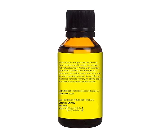 Earth N Pure Pumpkin Seed Oil (Kaddu Oil) Cold Pressed, Natural and Therapeutic Grade - 50 ml