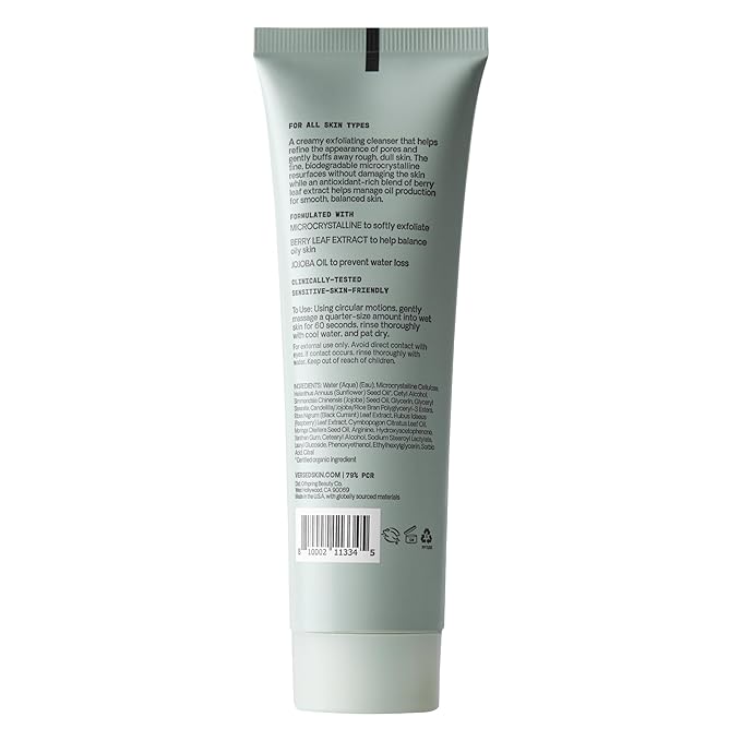 Versed Day Maker Microcrystal Exfoliating Cleanser - Creamy Facial Wash Helps Clear Dead Skin Cells - Microcrystalline, Biodegradable Alternative to Microbeads - Vegan (3 fl oz)
