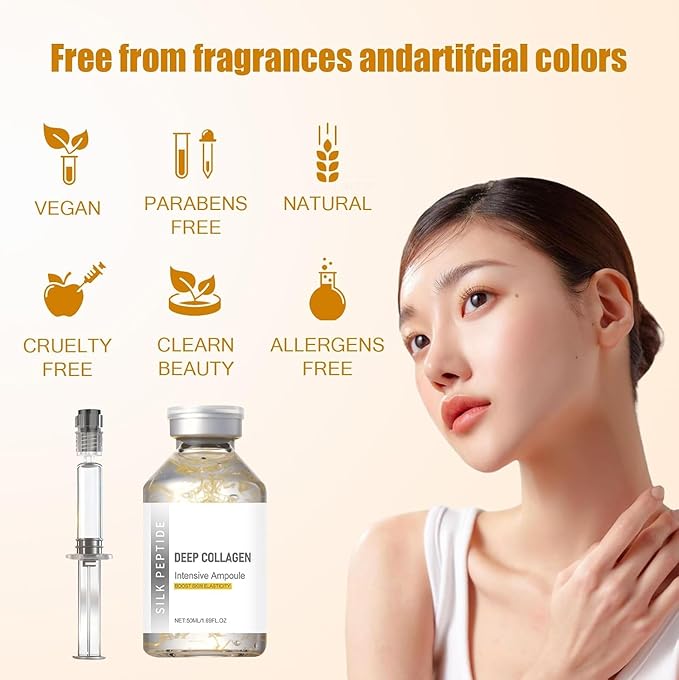 2PCS Deep Collagen Silk Peptide Lifting Ampoule Serum，Korean Anti-Aging Facial Essence, Firming Wrinkle-Smoothing Hydrating，Non-Greasy Gentle Formul 50ML/1.69FL.OZ