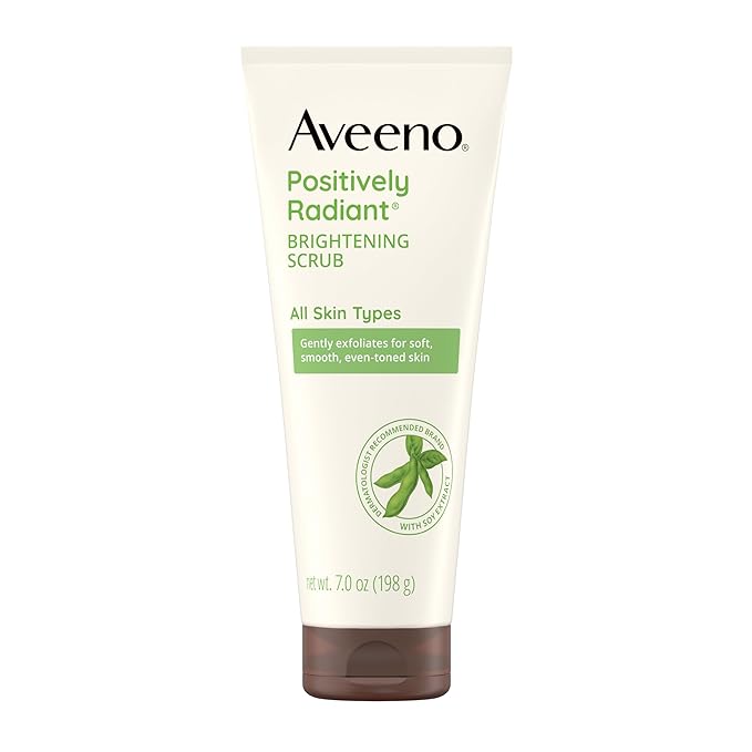 Aveeno Positively Radiant Skin Brightening Daily Facial Scrub with Moisture-Rich Soy Extract, Gently Exfoliates & Cleanses for Soft, Smooth, More Even-Toned Skin, Hypoallergenic, 7 oz