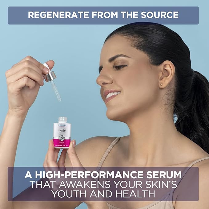 Dernier Stem Cell Face Serum – 3% Bio-Vegan Stem Cells, 1% Hyaluronic Acid, 0.3% Allantoin | Overnight Hydrating Serum for Smoother-Looking Skin & Youthful Appearance (1 fl oz)