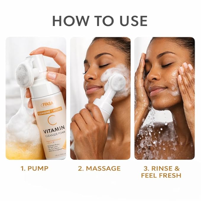 IYASA Vitamin C Foaming Face Cleanser – Gentle Daily Mousse With Amino Acids & Coconut Cleanser – Helps Remove Impurities & Supports Smoother-Feeling Skin – Suitable for Melanin-Rich Skin – 150 ml
