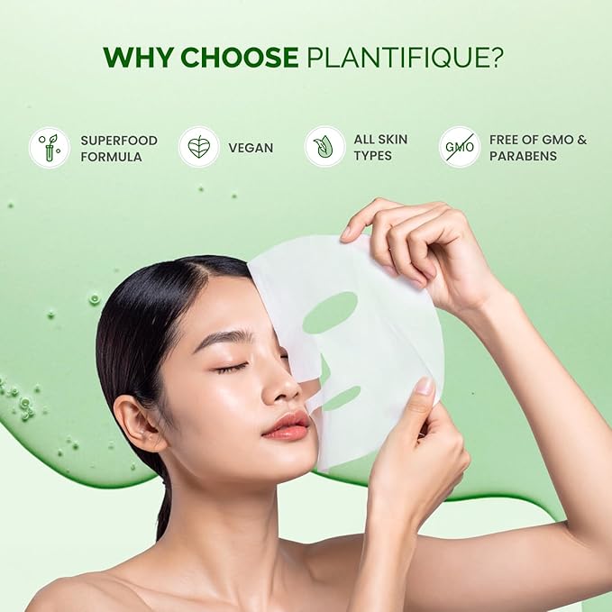 PLANTIFIQUE Korean Sheet Mask 5 Pack Variety Set - Hydrating Face Masks with Hyaluronic Acid - Soothing, Firming, Even Toning - Mascarillas Faciales