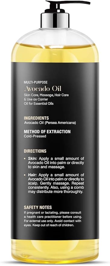 Majestic Pure Avocado Oil - 100% Pure & Natural - Premium Grade, Cold-Pressed, Hexane-Free Carrier Oil for Skin, Hair and Body - Moisturizing Skin, Hair and Scalp - 16 Fl Oz