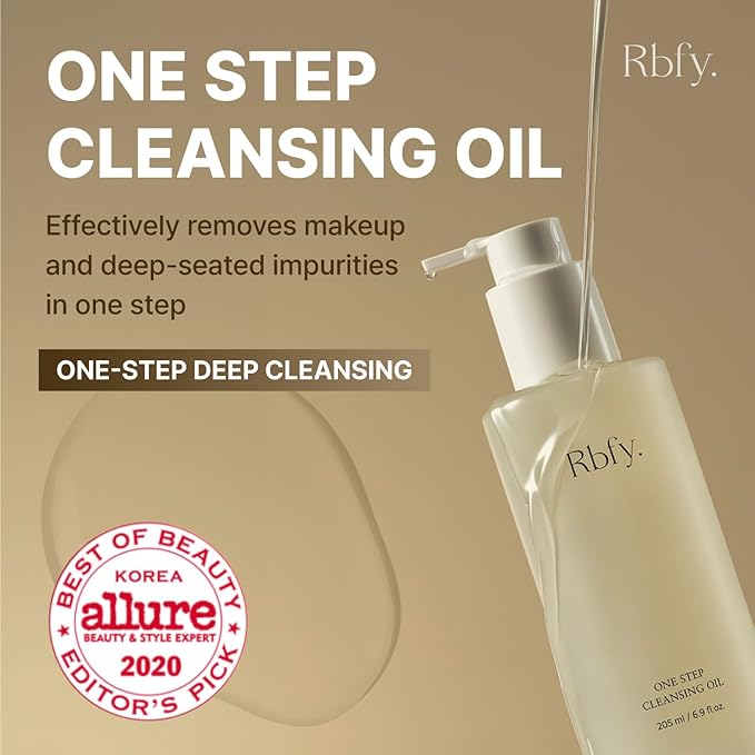 Rbfy. One Step Cleansing Oil - Lightweight Face Cleanser for Makeup, Sebum & Blackhead Removal with Grape Seed Oil | Non-Greasy, Sutiable for All Type Skins | Korean Skincare (6.9 fl oz)