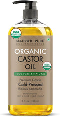 Majestic Pure USDA Organic Castor Oil 8 Fl Oz - 100% Pure and Natural- Cold Pressed & Hexane Free Natural Hair Growth Oil for Eyelashes, Eyebrows, Skin, Body, Face, Nails & Scalp