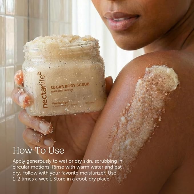 Nectar Life Exfoliating Sugar Scrub, Moisturizing Body Scrub with Coconut Oil & Shea Butter, Pre Shave Exfoliator (16 Ounce, Lavender)