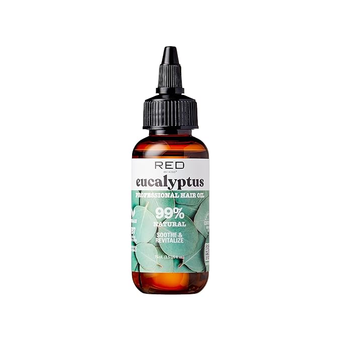 Red by Kiss Professional 99% Natural Hair Oil, Organic Vegan Oil Blend for Sooth & Revitalize Hair, Dry & Itchy Scalp Relief, Biotin Infused, Add Shine & Smooth Hair (Eucalyptus, 2.5 Fl Oz)