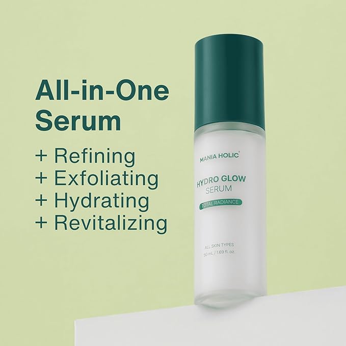 MANIA HOLIC Hydro Glow Serum, Hydrating Facial Serum for Smoother Skin, Made with 10 Hyaluronic Acids, Vitamins B,C, E, & Ceramides, Lightweight and Non-Greasy, Korean Skincare, 1.69 fl oz