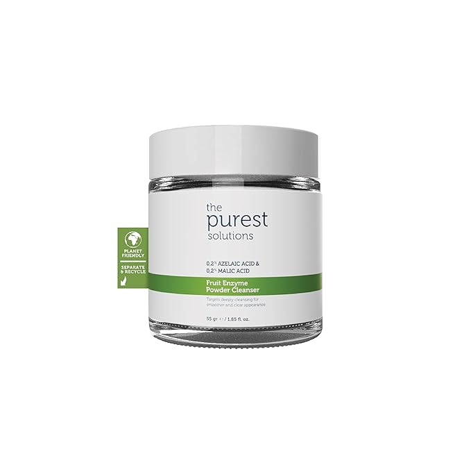 The Purest Solutions Fruit Enzyme Powder Cleanser (0.2% Azelaic Acid & 0.2% Malic Acid) - Pore Cleaning & Skin Regeneration - All Skin Types - Vegan | Cruelty Free | Eco Friendly (1.94 oz)