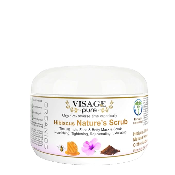 Hibiscus Nature's Scrub - The Ultimate Natural Face and Body Mask and Scrub. Nourishing, Tightening, Rejuvenating, and Exfoliating - Organic - Physician Formulated - Research Supported