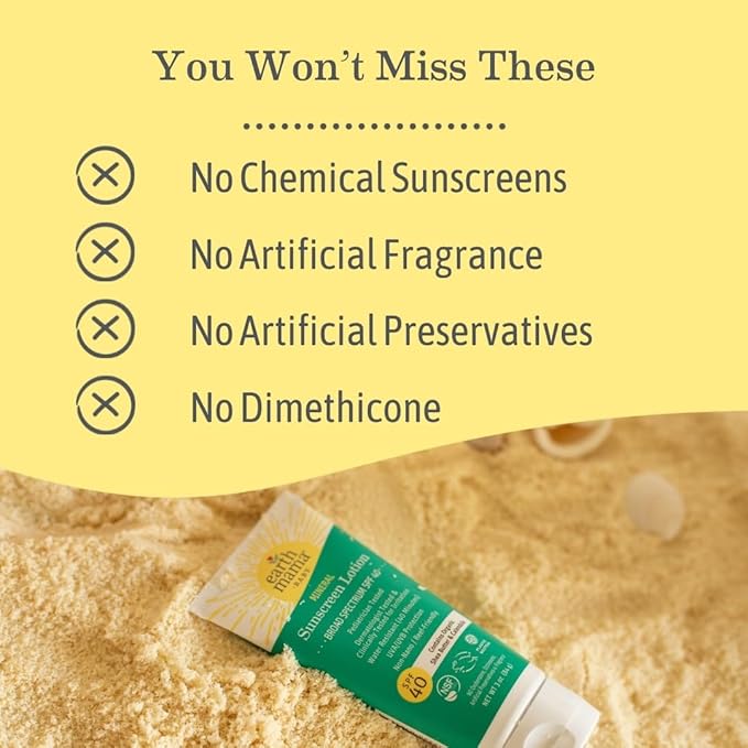 Earth Mama Baby Mineral Sunscreen Lotion SPF 40 | Non-Nano Zinc, Natural Water Resistant Sun Cream for Babies, Kids & Adults, 3-Ounce (2-Pack)