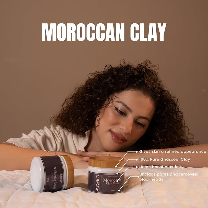 Mokko Moroccan Active Clay Mask – 100% Pure Ghassoul Clay | Detoxifying Face, Hair & Body Mask – Deep Cleansing, Oil Control & Skin Firming – 200g