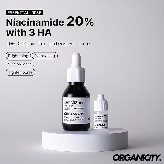 Niacinamide 20% + Hyaluronic Acid 1% Concentrated Serum, 1.01 + 0.16 Fl Oz, Pore Minimizer & Moisturizer Vitamin B3 for Even Skin Tone & Fine Lines