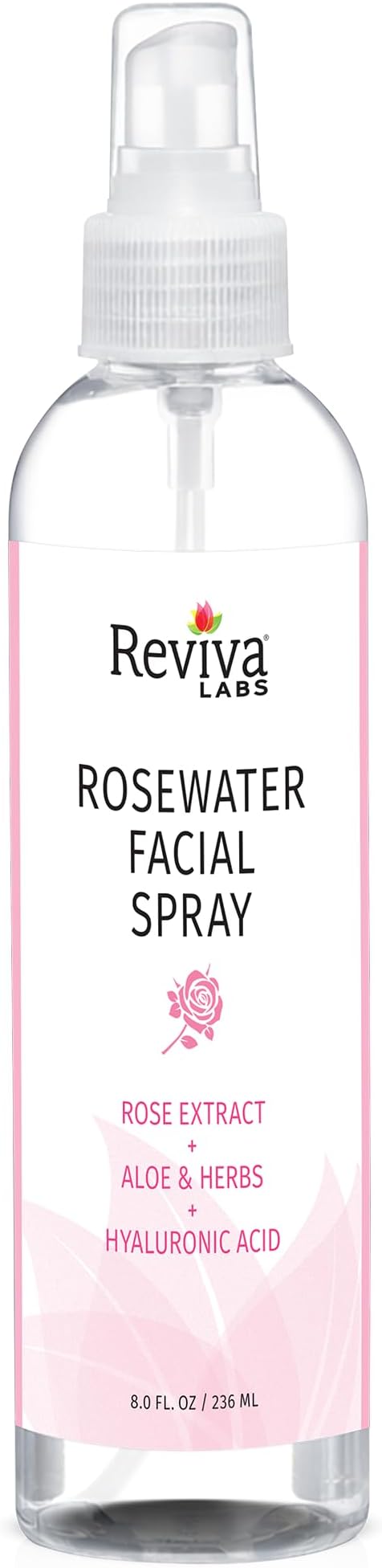 Reviva Labs Rosewater Facial Spray with Soothing Aloe, Herbs & Hyaluronic Acid - Hydrating Rose Water Spray for Face Agua de Rosas para La Cara - Face Mist Toner for All Skin Types, 8 Fl Oz