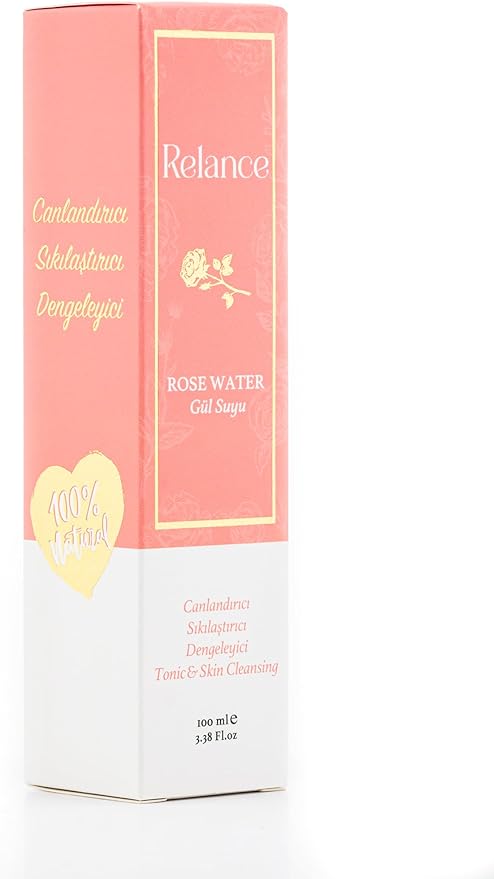 Relance Rose Water Tonic, Natural Skin Cleansing Solution, Pink, 100ml/3.38 Fl.oz, GMP Certified