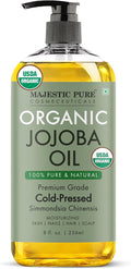 Majestic Pure USDA Organic Jojoba Oil 8 Fl Oz - 100% Pure and Natural- Cold Pressed & Hexane Free Natural Hair Growth Oil for Eyelashes, Eyebrows, Skin, Body, Face, Nails & Scalp