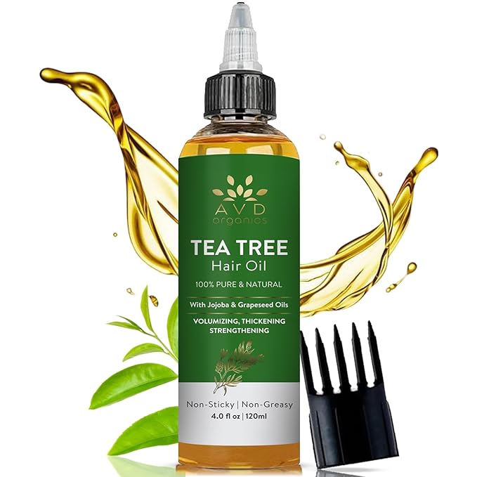 AVD Organics Tea Tree Oil for Hair & Scalp 120 ML | 100% Pure and Natural Tea Tree Hair Oil | Soothes Itchy Scalp | Moisturize Skin Strengthen Hair | Ideal for Both Men and Women | 4 fl oz